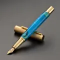 Stylo plume en acrylique créatif avec garniture en métal doré pour cadeau d'affaires calligraphie - Bleu-Clip Doré