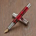 Vulpen van Acryl Rood Zwart Hars Lichaam Metalen Dop en Gouden Penpunt Zakelijk Geschenk - Rood-Zilveren Clip