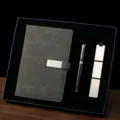 Coffret cadeau d'affaires comprenant carnet en cuir, stylo en métal et marque-page élégant. - Ensemble de Trois Pièces (Carnet + Stylo Métal + Marque-page Acier Inoxydable) / Gris Foncé