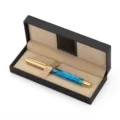 Luxe metalen vulpen set met kleurrijke acryl schacht in een prachtige geschenkdoos. - PU Geschenkdoos Blauw-Gouden Clip