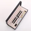 Ensemble stylo plume en métal avec coffret cadeau noir, corps argent et recharges pince dragon - Stylo Plume Argenté Dragon