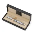 Luxe marmer acryl vulpen met metalen afwerking in elegante geschenkdoos, prachtig cadeau. - PU Geschenkdoos Wit-Zilveren Clip