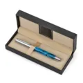 Luxe acryl vulpen in geschenkdoos met elegant blauw design voor zakelijke handtekening. - PU Geschenkdoos Blauw-Zilveren Clip