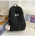 Sac à dos noir décontracté en toile avec broderie de nuage, grande capacité pour l'école. - Avec Pendentif / L / Noir