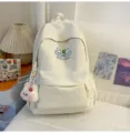 Joli sac à dos blanc mignon pour femmes, cartable décontracté léger avec broderie d'ours pour école loisir. - Avec Pendentif / L / Blanc