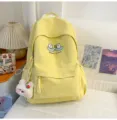 Sac à dos d'école décontracté jaune en toile avec broderie d'ours mignon et grande capacité. - Avec Pendentif / L / Jaune