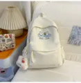 Sac à dos blanc décontracté pour l'école avec broderie d'ours et mignon pendentif peluche. - Avec Pendentif / S / Blanc
