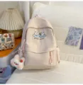 Sac à dos beige mignon en toile avec broderie d'ours de dessin animé et pendentif fraise moelleux. - Avec Pendentif / S / Rose