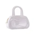 White PVC jelly Boston bag detail showing dual top handles and gold zipper pull accent. - Off White