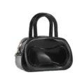 Schwarze PVC Jelly Boston Tasche mit Doppelgriffen und glänzendem Finish für Damen. - Schwarz