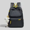 Casual black school backpack with yellow accents, large capacity student bookbag daily. - With Charm / Black