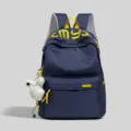 Casual navy blue school backpack with yellow embroidery, stylish and large capacity for daily. - With Charm / Blue