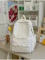 Cute Polka Dot Canvas Backpack Korean Style School Bag for Women Girls Casual Travel Daypack - Single Bag / White