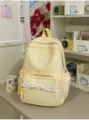Cute polka dot backpack for women, Korean style canvas school bag with lace trim, large capacity. - Single Bag / Yellow