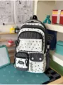 Korean style clear window backpack, black and white striped star print school bag. - Backpack / Single Bag / Black