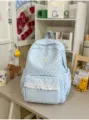 Cute Korean style polka dot school backpack for student daily travel and casual use light blue - Single Bag / Blue