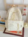 Cute star print canvas backpack for women, casual school bag with tassel drawstring design. - Single Bag / Yellow
