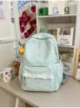 Light green dot school backpack, cute Korean style college student bookbag with lace front pocket. - Single Bag / Green