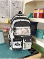 Korean ins style black white striped star pattern pain backpack school bag casual daypack student - Backpack / With Pendant / Black