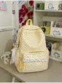 Light yellow polka dot canvas school backpack with cute lace trim, casual college style bag. - With Pendant / Yellow