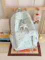 Mint green star print school backpack for women, casual cute large capacity daypack. - With Charm / Green