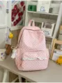 Pink polka dot school backpack with cute lace trim for daily student travel and casual use. - With Pendant / Pink