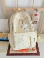 Cute star print canvas backpack for women, large capacity casual school bookbag for students - With Charm / Yellow