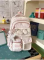 Cute pink star striped ita bag student backpack with clear front pocket and pendant daily commute - Backpack / With Pendant / Pink