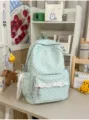 Cute pastel green polka dot school backpack with lace trim for casual travel and daily use. - With Pendant / Green