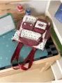Korean ins style cute star printed ita backpack with clear window, red white striped design. - Shoulder Bag / Single Bag / Red