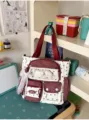 Korean style sweet ita bag star striped canvas tote bag with clear window and pockets - Shoulder Bag / With Pendant / Red