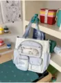 Korean style canvas ita bag with star print clear window cute student tote daily casual backpack - Shoulder Bag / With Pendant / Blue
