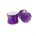 Close up detail of natural purple amethyst stone ear gauges plugs body piercing jewelry - 1 Pair / 6mm / Amethyst