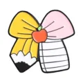 Cute school teacher theme enamel pin brooch with pencil, notebook and apple bow design. - Bow Pencil Style (QHXZ7045)