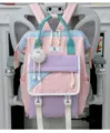 Cute pastel multi-pocket backpack for women students, casual school bookbag with cute charm. - Pink and Purple with Pendant