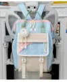Japanese style pastel canvas backpack with cute fluffy plush pendant for casual daily school use - Blue (with Pendant)