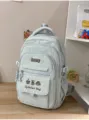 Lässiger hellgrüner Canvas Schulrucksack mit mehreren Fächern und süßen Stickerei Details. - Blau Einzelne Tasche