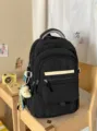 Mochila escolar negra linda estilo coreano gran capacidad mochila informal de viaje para estudiantes - Con Colgante / Negro