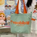 Green canvas tote bag with orange handles, large capacity casual shoulder handbag for women - No Pendant / Green