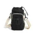 Black water bottle bag outdoor sports crossbody phone bag with beige strap for hiking. - White