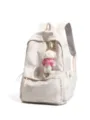 Süßer beiger Rucksack mit Bärenmuster und Plüsch-Anhänger für Schule und Alltag. - Mit Anhänger / Gebrochenes Weiß