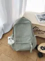 Mochila a cuadros verde con colgante de oso, bolso grande para la escuela y trabajo diario. - Con Colgante / Verde