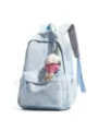 Hellblauer Canvas Rucksack mit Bärenmuster und einem süßen Plüsch Bär Schlüsselanhänger. - Mit Anhänger / Blau