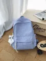 Mochila escolar a cuadros azules para mujer, bolso casual grande con lindo colgante de conejo. - Con Colgante / Azul