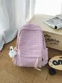 Mochila de cuadros rosa mujer mochila escolar linda bolso casual con colgante conejo - Con Colgante / Rosa