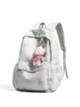 Lässiger grauer Studentenrucksack mit süßem Bärenanhänger und Print für tägliche Reisen. - Mit Anhänger / Grau