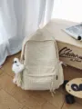 Mochila escolar a cuadros casual para mujer, gran bolso de campus con lindo colgante de peluche. - Con Colgante / Amarillo
