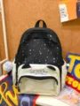 Cute cat ear ita backpack with clear window, black star pattern and large capacity design. - With Charm / S / Black