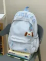 Japanischer minimalistischer Canvas Rucksack, große Kapazität süße Schultasche für Damen. - Mit Anhänger / Graublau