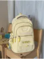Mochila escolar amarilla muy bonita gran capacidad estilo coreano para chicas - Con Colgante / Amarillo